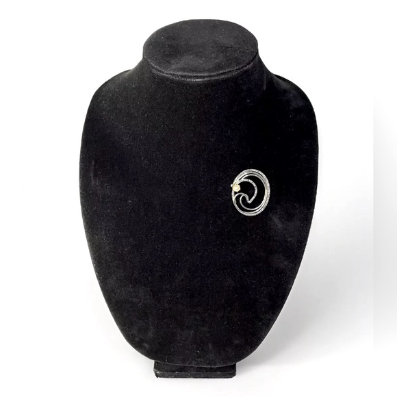 Vintage Art Nouveau Revival Pearl Swirl Brooch Silver Tone - Picture 2 of 6